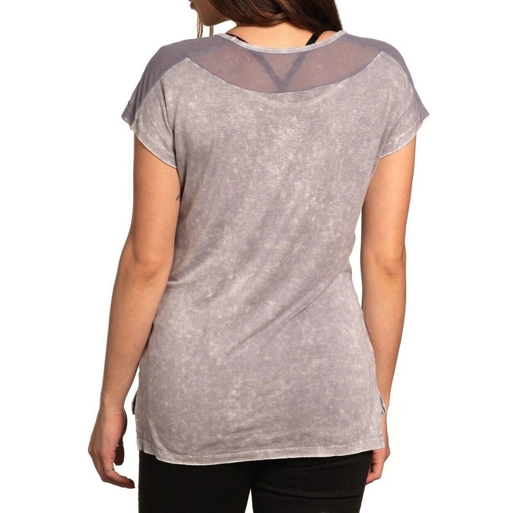 NWT Affliction Caldwell Creek T-Shirt Women‎ Size Small Gray Rhinestones Wings - Picture 2 of 7